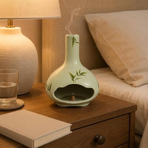 Handmade Ceramic Palo Santo Holder, Incense Burner with Chimney and Ash Catcher for Palo Santo Sticks, Sage & Incense Cones, Mini Fireplace Decor for Reading, Meditation, Yoga, Weekend in Saudi Arabia