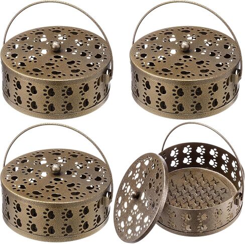 Lallisa 4 Pieces Incense Coil Holder Mosquito Coil Holder Cat Paw Cutout Design Retro Portable Round Metal Hanging Incense Burner Holders with Handle for Home Camping Indoor Outdoor Patio(Bronze) in Kuwait
