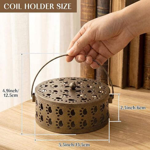 Lallisa 4 Pieces Incense Coil Holder Mosquito Coil Holder Cat Paw Cutout Design Retro Portable Round Metal Hanging Incense Burner Holders with Handle for Home Camping Indoor Outdoor Patio(Bronze) in Kuwait