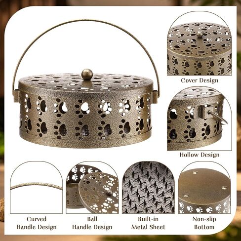 Lallisa 4 Pieces Incense Coil Holder Mosquito Coil Holder Cat Paw Cutout Design Retro Portable Round Metal Hanging Incense Burner Holders with Handle for Home Camping Indoor Outdoor Patio(Bronze) in Kuwait