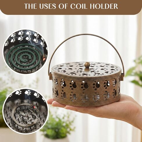 Lallisa 4 Pieces Incense Coil Holder Mosquito Coil Holder Cat Paw Cutout Design Retro Portable Round Metal Hanging Incense Burner Holders with Handle for Home Camping Indoor Outdoor Patio(Bronze) in Kuwait