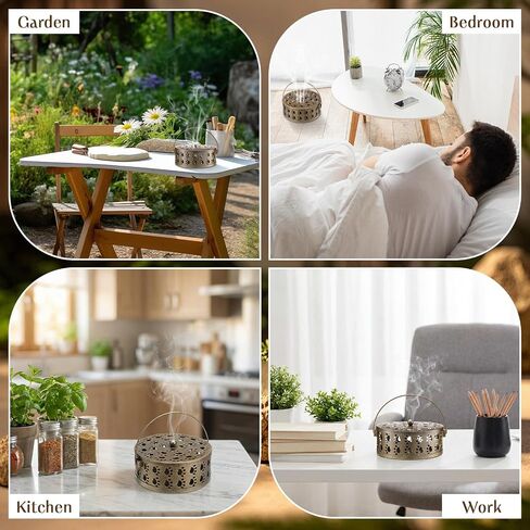 Lallisa 4 Pieces Incense Coil Holder Mosquito Coil Holder Cat Paw Cutout Design Retro Portable Round Metal Hanging Incense Burner Holders with Handle for Home Camping Indoor Outdoor Patio(Bronze) in Kuwait
