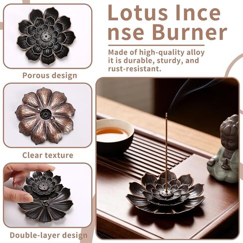 2 Pcs Incense Holder for Sticks, Lotus Incense Burner Holder with Ash CatcherIncense Stick Holders for Meditation Decor Home Yoga Decor Spiritual Decorations(Red Copper) in Kuwait