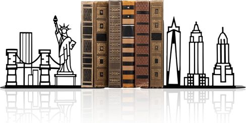 Metal City Skyline Modern Bookends, New York Themed Decorations, NYC Skyline Souvenirs in Saudi Arabia