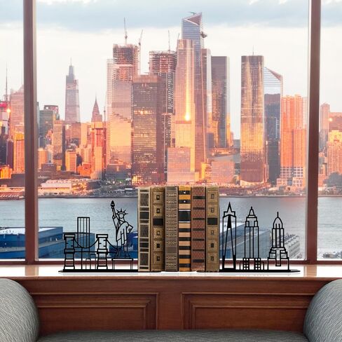 Metal City Skyline Modern Bookends, New York Themed Decorations, NYC Skyline Souvenirs in Saudi Arabia