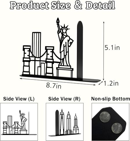 Metal City Skyline Modern Bookends, New York Themed Decorations, NYC Skyline Souvenirs in Saudi Arabia