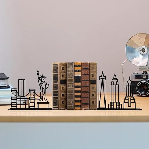 Metal City Skyline Modern Bookends, New York Themed Decorations, NYC Skyline Souvenirs in Saudi Arabia