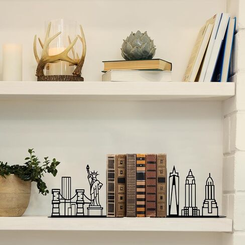 Metal City Skyline Modern Bookends, New York Themed Decorations, NYC Skyline Souvenirs in Saudi Arabia