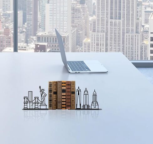 Metal City Skyline Modern Bookends, New York Themed Decorations, NYC Skyline Souvenirs in Saudi Arabia