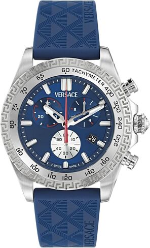ساعة Versace Chrono X Collection الفاخرة للرجال مع حزام أزرق وقرص يتميز بهيكل من الفولاذ المقاوم للصدأ in Kuwait