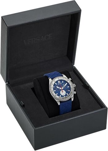 ساعة Versace Chrono X Collection الفاخرة للرجال مع حزام أزرق وقرص يتميز بهيكل من الفولاذ المقاوم للصدأ in Kuwait