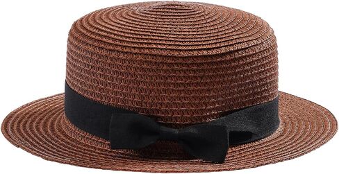 Milakoo Flat Top Hat Boater Cap for Women Beach Straw Straw Sun Prochet Hat Fine Braid Ableable in Kuwait