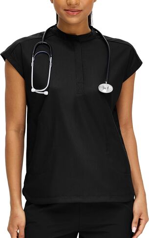 Women’s Medical Scrub Top, Mandarin Collar Nursing Scrub Shirt, Loose Fit Healthcare Uniform Top with 2 Pockets in Saudi Arabia