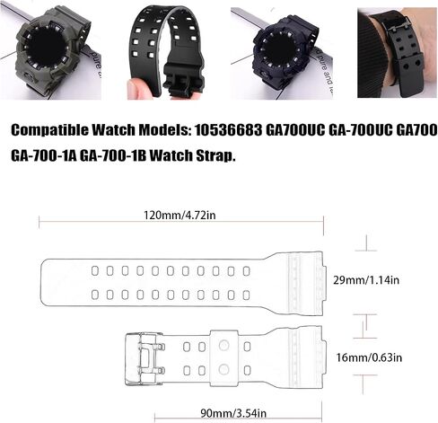 16mm× 29mm Watch Strap Compatible with Casio 10536683 GA700UC GA-700UC GA700 GA-700-1A GA-700-1B Resin Band Replacement for men wirst watchband and women Bracelet, Black in Kuwait
