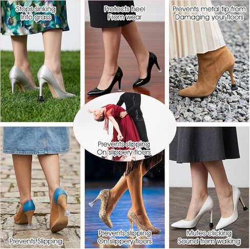 12 Pairs Heel Protectors for High Heels Shoes, Non-Slip Anti-Noise Stiletto Heel Cap Covers, 4 Sizes Shoe Heels Protectors for Grass Wedding, Gravel, Wetlands, Wooden, Tile Outdoor&Indoor Events in Kuwait