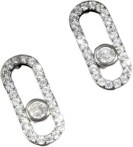 Exquisite Oval Dangle Pendant Earrings for Women silver Paper Clip Cubic Zirconia in Kuwait