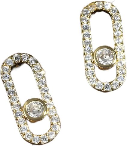 Exquisite Oval Dangle Pendant Earrings for Women silver Paper Clip Cubic Zirconia in Kuwait
