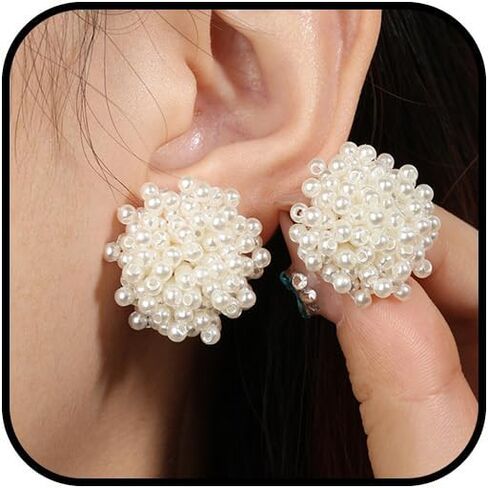 Pearl Statement Cilp On Earrings for Women Big Faux White Pearl Cluster Cilp In Earring Unique Large Beaded Non Pierced Earings Trendy Wedding Jewelry in Saudi Arabia