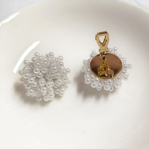 Pearl Statement Cilp On Earrings for Women Big Faux White Pearl Cluster Cilp In Earring Unique Large Beaded Non Pierced Earings Trendy Wedding Jewelry in Saudi Arabia