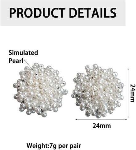 Pearl Statement Cilp On Earrings for Women Big Faux White Pearl Cluster Cilp In Earring Unique Large Beaded Non Pierced Earings Trendy Wedding Jewelry in Saudi Arabia