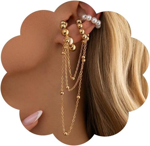 Y2k Tassel Clip On Earrings for Women Dainty Long Pearl Dangling Chain Earrings Punk Jewelry in Saudi Arabia