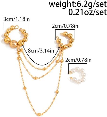 Y2k Tassel Clip On Earrings for Women Dainty Long Pearl Dangling Chain Earrings Punk Jewelry in Saudi Arabia