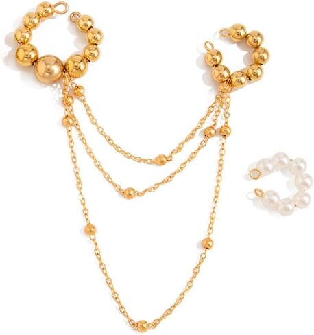Y2k Tassel Clip On Earrings for Women Dainty Long Pearl Dangling Chain Earrings Punk Jewelry in Saudi Arabia
