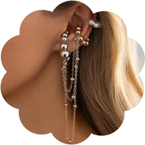 Y2k Tassel Clip On Earrings for Women Dainty Long Pearl Dangling Chain Earrings Punk Jewelry in Saudi Arabia