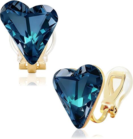 EVEVIC Austrian Crystal Heart Clip on Earrings for Women Trendy 14K Gold Plated Hypoallergenic Non Piercing Comfortable Earrings Jewelry Gift in Kuwait