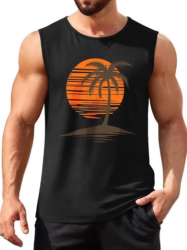 Summer Beach Tank Tops for Men: Sunsets Palm Tree Graphic Shirts Hawaiian Vacation Sleeveless Muscle Tee Tops in Kuwait