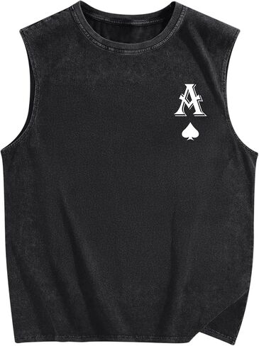 Mens Graphic Tank Tops Vintage Washed Sleeveless Tee Poker Ace of Spades Print Shirt Streetwear Vest Top in Kuwait
