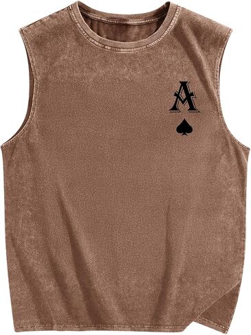 Mens Graphic Tank Tops Vintage Washed Sleeveless Tee Poker Ace of Spades Print Shirt Streetwear Vest Top in Kuwait