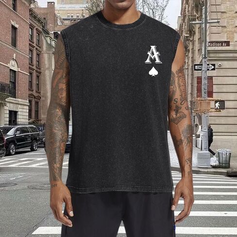 Mens Graphic Tank Tops Vintage Washed Sleeveless Tee Poker Ace of Spades Print Shirt Streetwear Vest Top in Kuwait