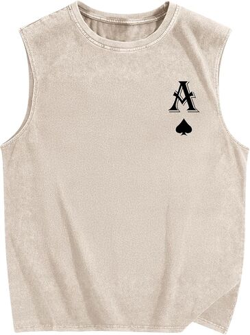 Mens Graphic Tank Tops Vintage Washed Sleeveless Tee Poker Ace of Spades Print Shirt Streetwear Vest Top in Kuwait