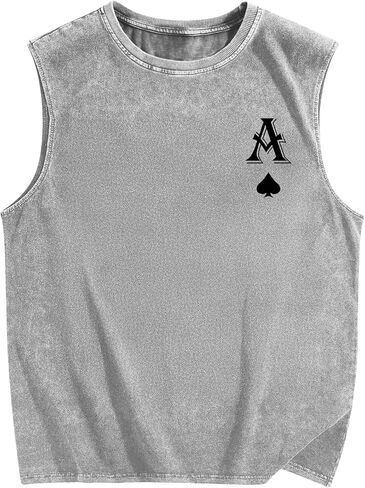 Mens Graphic Tank Tops Vintage Washed Sleeveless Tee Poker Ace of Spades Print Shirt Streetwear Vest Top in Kuwait