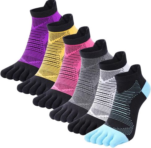 Women's 5-Toe Cotton Sports Running Socks Seamless Toe Design Arch Support Ankle Socks 6 Pairs in Kuwait
