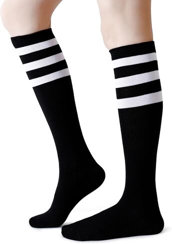 Pareberry Cotton Knee High Socks Triple Stripes Over the Calf Retro Athletic Tube Socks for Women Men and Youth in Saudi Arabia