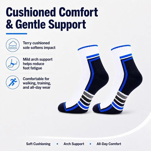 Men's Cushioned Quarter Socks, Breathable Cotton Athletic Socks, 6 Pairs, Perfect for Running, Gym and Daily Wearrs in Kuwait
