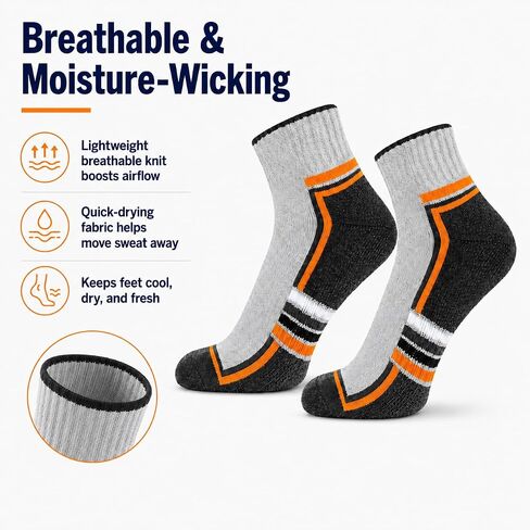 Men's Cushioned Quarter Socks, Breathable Cotton Athletic Socks, 6 Pairs, Perfect for Running, Gym and Daily Wearrs in Kuwait