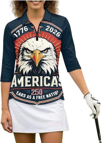 Tennis Polo Tops for Women 1/4 Zip Up V-Neck Golf Tops Smooth Breathable Running Workout 3/4 Sleeve Shirts in Saudi Arabia