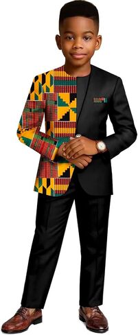 Kid African Suit for Boy Dashiki Jacket and Pants 2 Piece Set Formal Outfits Chilren Clothes Attire in Saudi Arabia