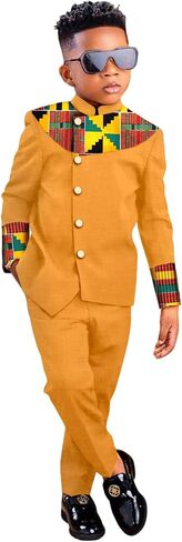 Kid African Suit for Boy Dashiki Jacket and Pants 2 Piece Set Formal Outfits Chilren Clothes Attire in Saudi Arabia