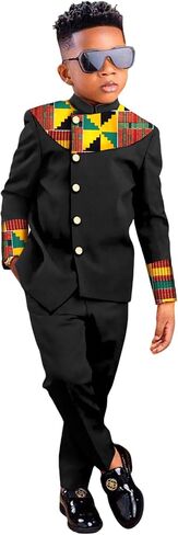 Kid African Suit for Boy Dashiki Jacket and Pants 2 Piece Set Formal Outfits Chilren Clothes Attire in Saudi Arabia