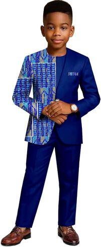 Kid African Suit for Boy Dashiki Jacket and Pants 2 Piece Set Formal Outfits Chilren Clothes Attire in Saudi Arabia