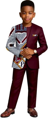 Kid African Suit for Boy Dashiki Jacket and Pants 2 Piece Set Formal Outfits Chilren Clothes Attire in Saudi Arabia