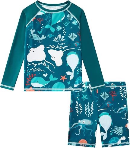 upandfast Boys Rash Guard Swimsuit Long Sleeve Two Piece Swimwear Sets UPF 50+ Quick Dry Bathing Suit for Boys 3-8 Years in Saudi Arabia