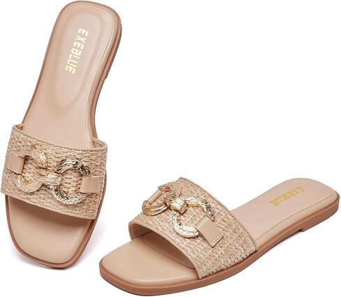 Women's Flat Slide Sandals Summer Dressy Open Toe Sandal Fashion Slip On Beach Sandals in Kuwait