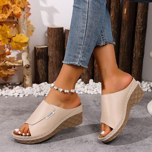 المرأة s ls الصيف المفتوحة تو الجلود الانزلاق على الشرائح عرض واسع Slingback Flatform l الصلبة اللون عدم الانزلاق النعال عارضة الراحة في الهواء الطلق أحذية المشي الشاطئ in Saudi Arabia