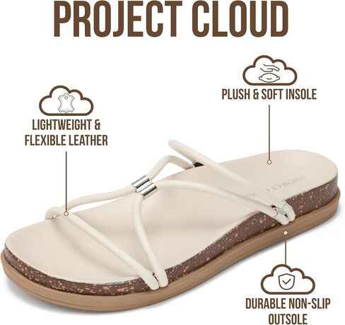 Project Cloud Sandals Women Dressy with Plush & Soft Insole - Non-Slip Strappy Sandals For Women 2026 - Lightweight Slides for Women Footwear - Stylish Womens Sandals (FLOAT,CREA,9M) in Kuwait