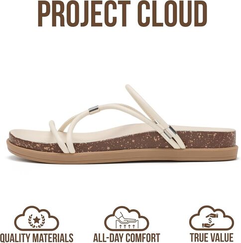 Project Cloud Sandals Women Dressy with Plush & Soft Insole - Non-Slip Strappy Sandals For Women 2026 - Lightweight Slides for Women Footwear - Stylish Womens Sandals (FLOAT,CREA,9M) in Kuwait
